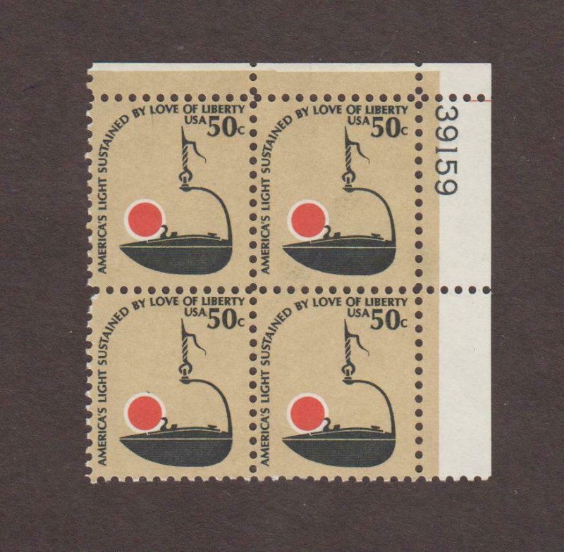 US,1293,LANTERN, PLATE BLOCK,AMERICANA SERIES MINT NH,OG