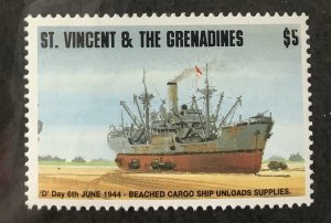St Vincent & The Grenadines 1994 Scott 2085 MNH - $5,  D-Day 50th Anniv. ,ships