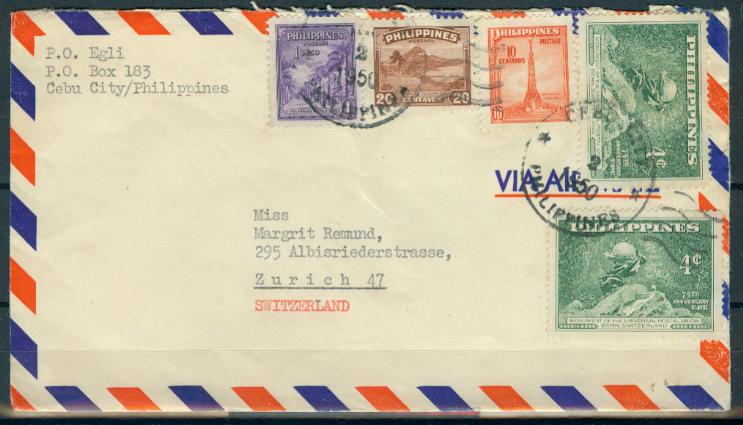 Philippines cvr 1950-0502, Scott # 505, 508, 510, 2x 531