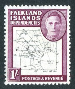 Falkland Islands Dep 1948 KGVI. 1s black & purple. MH. SG G16.