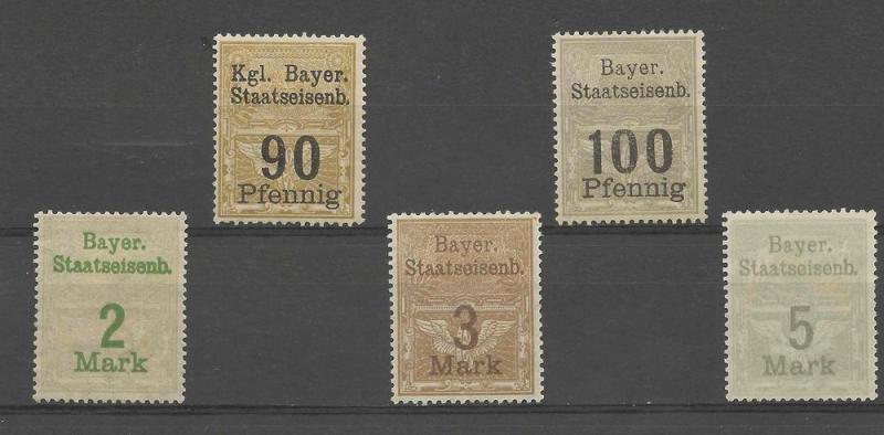 Bavarian Railway Stamps - Five Mint, Hinged