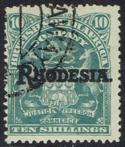 RHODESIA 1909 OVERPRINTED ARMS 10/- USED