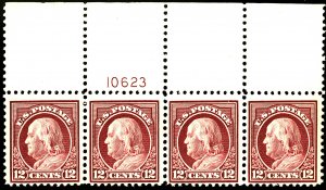 U.S. #512 MINT PL# STRIP OF 4 OG NH SOME PERF SEPERATIONS