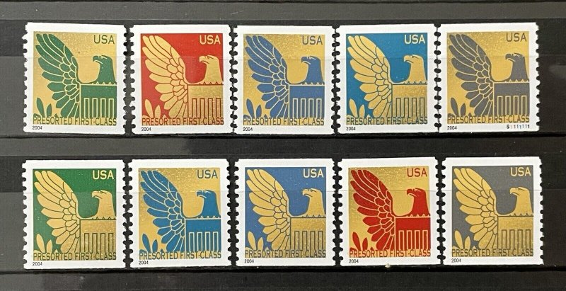 US 2004 Gold Eagles Coil Singles Sc# 3844-53 MNH Complete Set with Plate#
