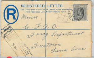 51979 -  SIERRA LEONE -  POSTAL HISTORY - REGISTERED STATIONERY COVER 1923