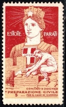 1914 Italy WW I Poster Stamp Bologna Committee For Civil Preparedness