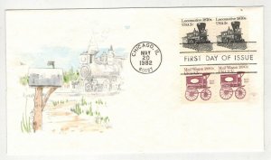 1982 WATERCOLOR HANDPAINTED FDC 1897A RAILROAD LOCOMOTIVES TRAINS