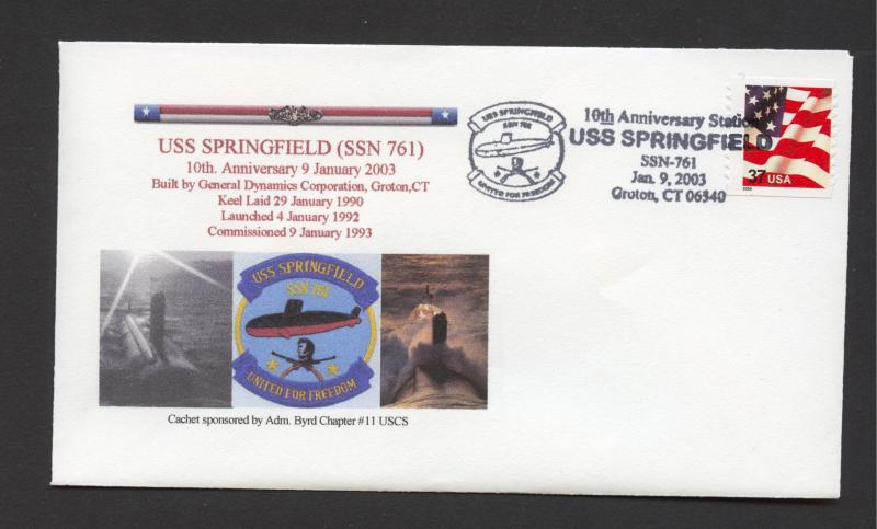 NAVAL COVER - USS SPRINGFIELD SSN-761 - 10th ANNIVERSARY OFCOMMISSIONING