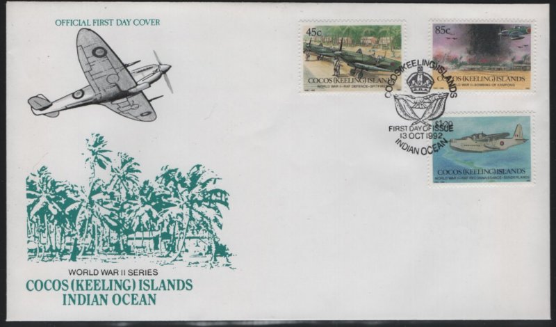 Cocos Islands 1992 FDC Sc 264-266 WWII airplanes