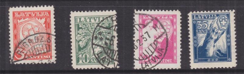 LATVIA, 1936 White Cross Fund, 3s., 10s. & 20s., used, 35s., lhm.