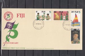 Fiji, Scott cat. 458-461. 75th Anniversary of Scouting. First day cover.