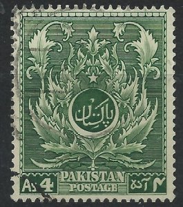 Pakistan 1951 - 4a green 4th anniv. of independence - SG58 used