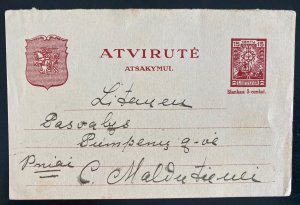 1920s Lithuania Postal Stationery Postcard Cover 15 Cents