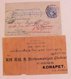 BURMA COVER/CARD 1913,1908 TO BURMA FORWARDED FROM ALIPUR