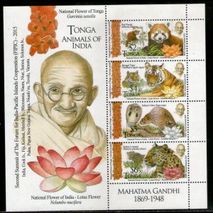 Tonga 2015 Mahatma Gandhi of India Wildlife Flower M/s MNH # 9065
