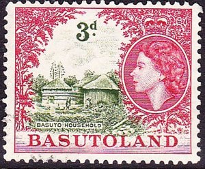 BASUTOLAND 1954 QEII 3d Yellow-Green & Deep Rose-Red SG46 FU