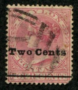 Ceylon SC#150 / SG#209 Victoria, 2 Cents o/p on 4c Canceled