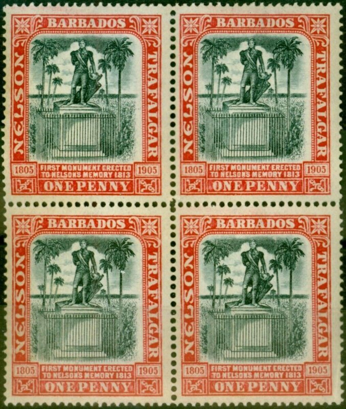 Barbados 1906 1d Black & Red SG147 Fine MNH Block of 4 