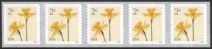 NEW ISSUE: 2¢ Daffodils Coil Plate Strip of Five: #B11111 (2024) SA