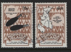 NORFOLK ISLANDS  544-545  USED CULTURAL CONTACT WITH NZ SET 1993