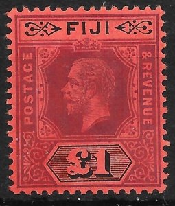 FIJI SG137 1914 £1 PURPLE & BLACK ON RED MTD MINT