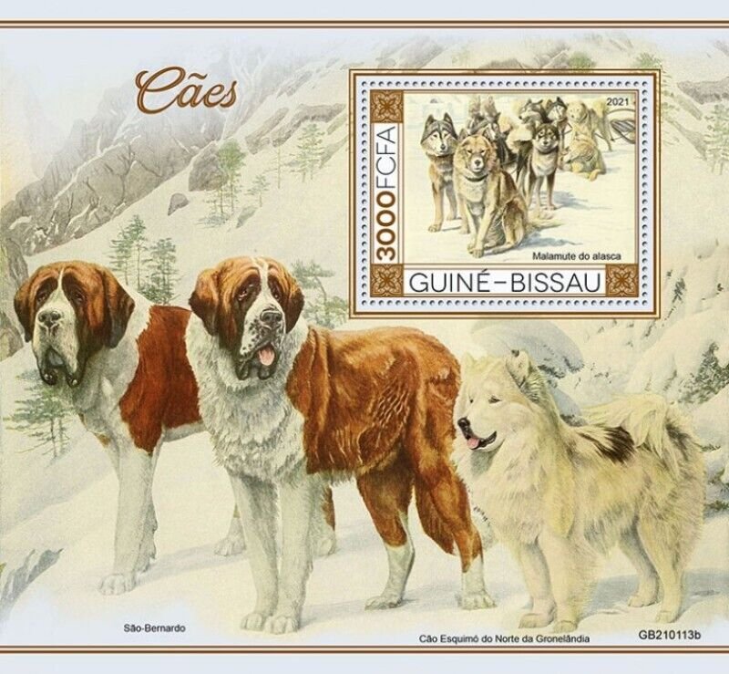 Guinea-Bissau - 2021 Dogs, Alaskan Malamute - Stamp Souvenir Sheet - GB210113b 