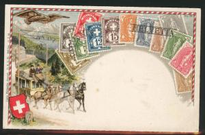 Swiss embossed Zieher stampcard No.39. Mail coach horsedrawn