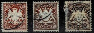 Bavaria,Sc.#70 used, Coat of arms, Pfennig, three color shades