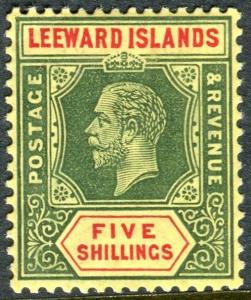 LEEWARD ISLANDS-1913 5/- Green & Red/Yellow (White back lightly mounted Sg 