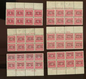 RJ1-RJ6 Tobacco Sale Tax Revenue Mint Plate Blocks of 8 Stamps (Bz 392)