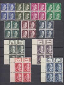 Third Reich Full Set  23 values Blocks x4 Hitler Head Mi 781/802 MNH Luxe