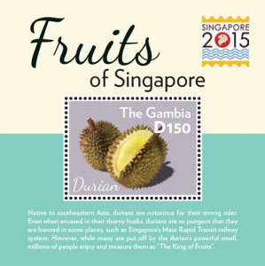 Gambia 2015 - Fruits - Singapore stamp Expo - Souvenir sheet - Scott #3655 -MNH