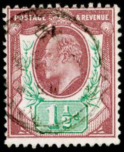 SG 289 SPEC M10(-), 1½d dull red-purple & green (F), FINE used CDS. Cat UNLISTED