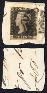 Penny Black (AD) on piece Vertical crease