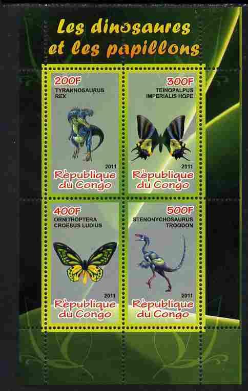 CONGO - 2011 - Dinosaurs & Butterflies #4 - Perf 4v Sheet - MNH - Private Issue