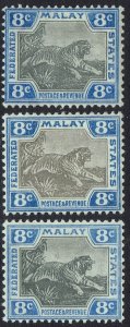 FEDERATED MALAY STATES 1900 TIGER 8C ALL 3 SHADES WMK CROWN CA