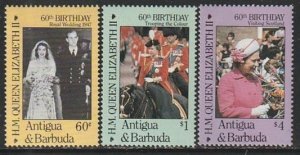 1986 Antigua - Sc 925-7 - MNH VF - 3 single - QE II 60th birthday