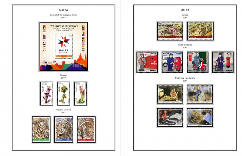 COLOR PRINTED MALTA 2011-2020 STAMP ALBUM PAGES (87 illustrated pages)