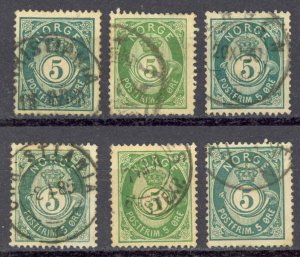 Norway Sc# 39 Used lot/6 1889 5o Post Horn & Crown