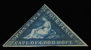 Cape of Good Hope #4 Cat$1,000, 1855 4p blue, small part original gum