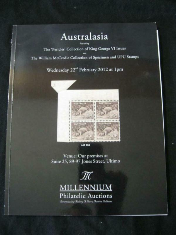 MILLENIUM AUCTION CATALOGUE 2012 AUSTRALASIA GEORGE VI 'PERICLES' & SPECIMEN UPU