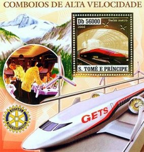 St Thomas - High Speed Trains Gold Foil Souvenir Sheet ST6409bg