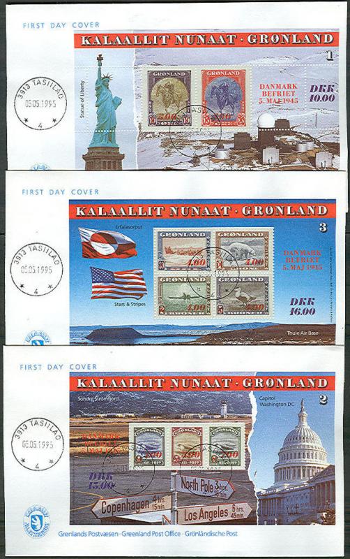 GREENLAND #293-5 Complete set of Souvenir Sheets FDC's