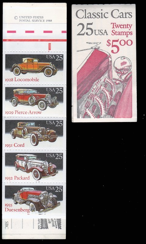 Scott # BK164, 2385a, 2381-2385, .22 USPS Classic Cars Complete Booklet MNH  