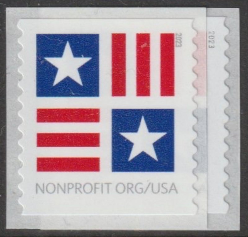 USA 5756 & 5756A (5c) Patriotic Block 2023-4 (reprint has larger date)