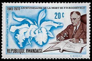 Rwanda #381 MNH; 20c Franklin D. Roosevelt & orchid (1970)