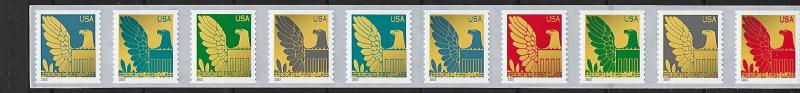 Catalog # 3792 3801  Coil  Strip of 10 Has Stylized Eagle