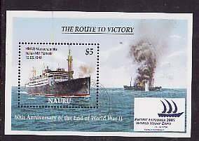 Nauru-Sc#531- id8-used sheet-Ships-WWII ends-2005-