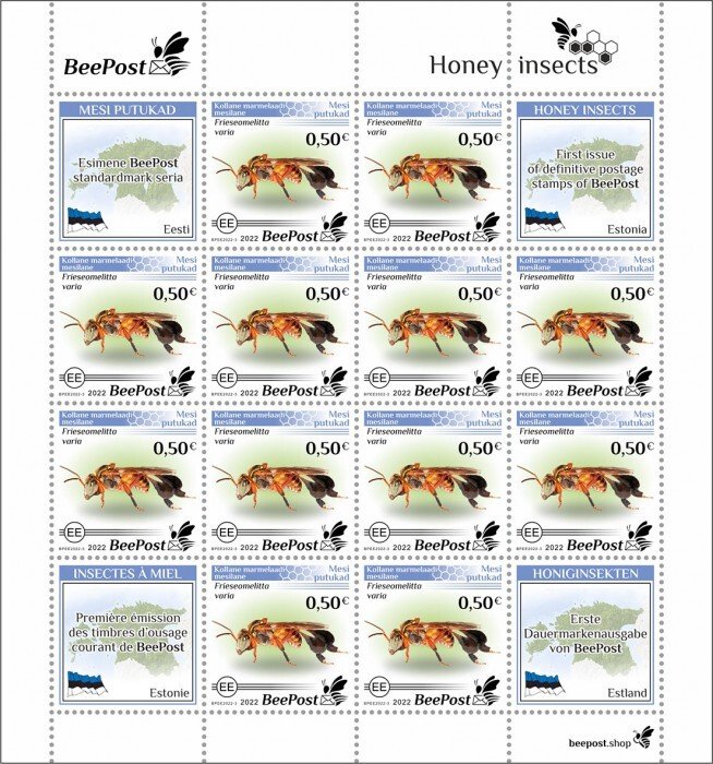 BEEPOST ESTONIA - 2022 - Honey Insects - Perf 12v Sheet - M N H - Private Issue