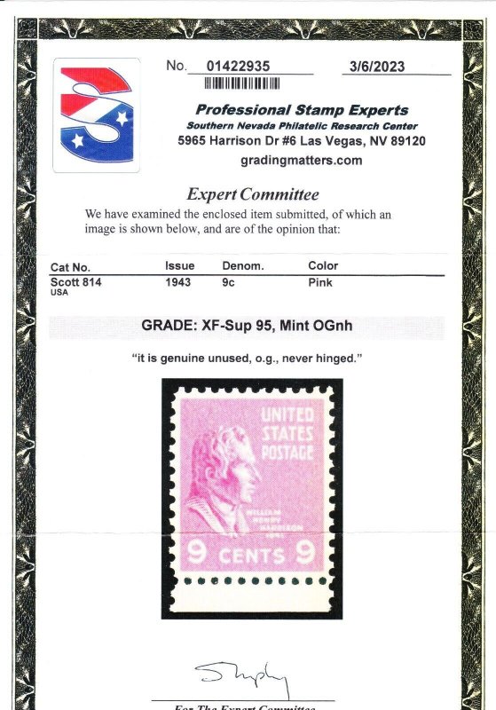 MOstamps - US #814 Mint OG NH Grade 95 with PSE cert - Lot # MO-4410 SMQ $22